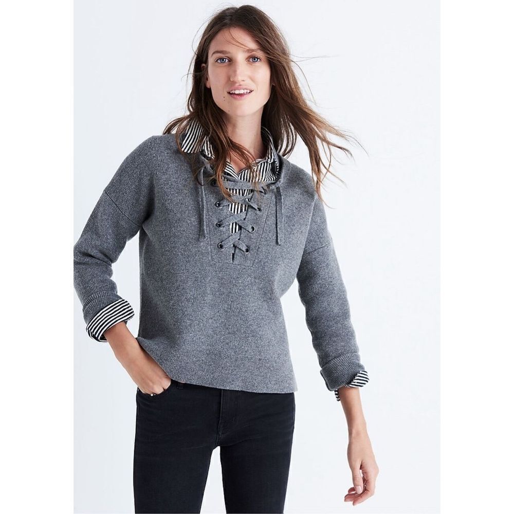 Madewell Merino Wool Lace-Up Pullover Sweater Size S